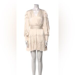 Ulla Johnson V-Neck Mini Dress Neutral Ruffle Long Sleeve XS